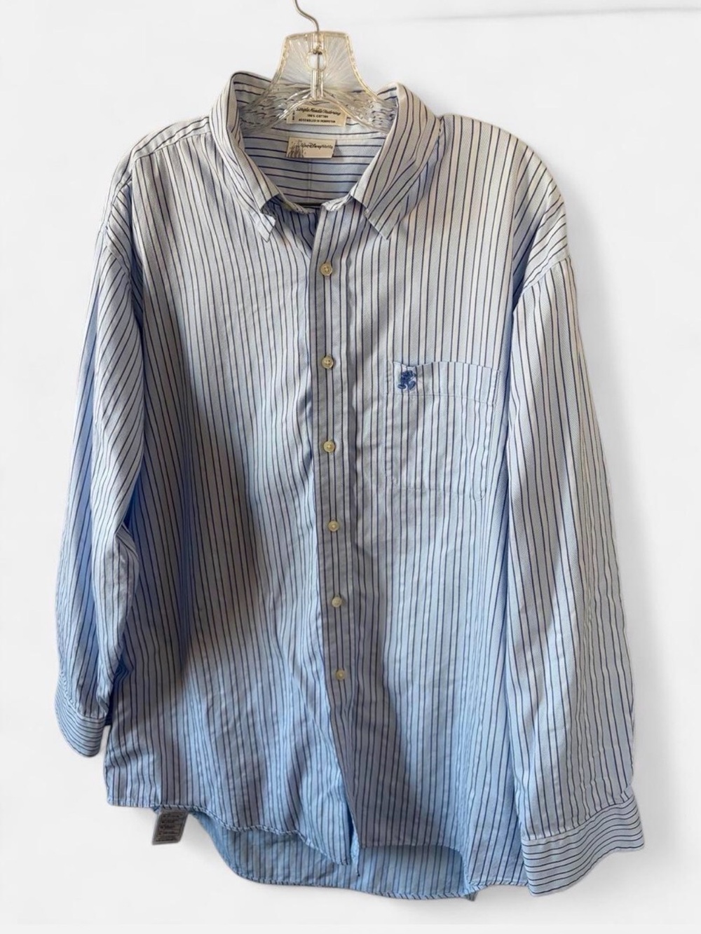 Disney Men's Light Blue and Navy Striped Button-Down Shirt 9-21
